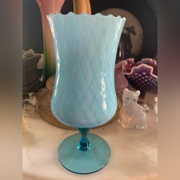Vintage Blue Diamond Pattern Vase/Glass - Picture 1 of 4